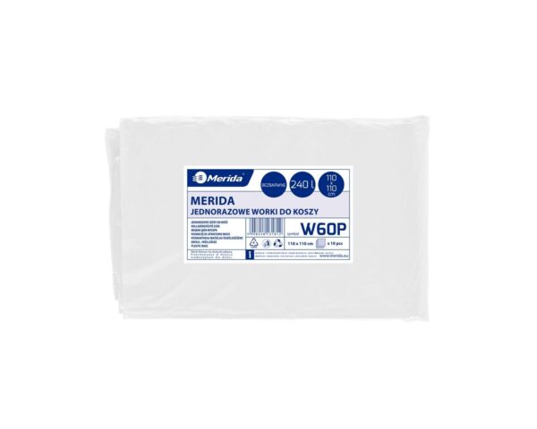 Jednorazowe worki na śmieci MERIDA, 110 x 110 cm, pojemność 240 l, paczka 10 szt., BEZBARWNE Jednorazowe worki na śmieci MERIDA, 110 x 110 cm, pojemność 240 l, paczka 10 szt., BEZBARWNE
