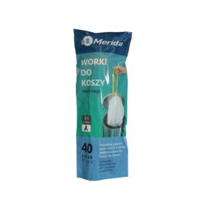 Jednorazowe worki na śmieci z taśmą ściągającą, zapachowe MERIDA TOP, pojemność 3-6 l, rolka 40 szt., BIAŁE