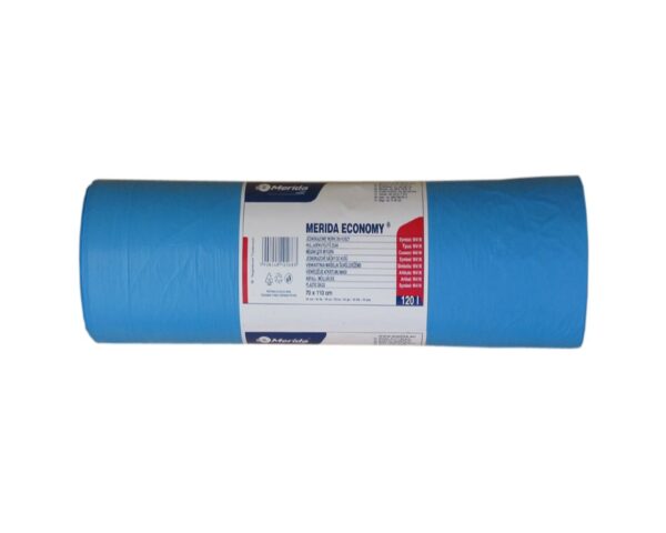 Jednorazowe worki na śmieci MERIDA ECONOMY, 70 x 110 cm, pojemność 120 l, rolka 50 szt., NIEBIESKIE Jednorazowe worki na śmieci MERIDA ECONOMY, 70 x 110 cm, pojemność 120 l, rolka 50 szt., NIEBIESKIE
