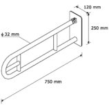 PORĘCZ UCHYLNA ŁUKOWA 750 MM, Z UCHWYTEM NA PAPIER TOALETOWY